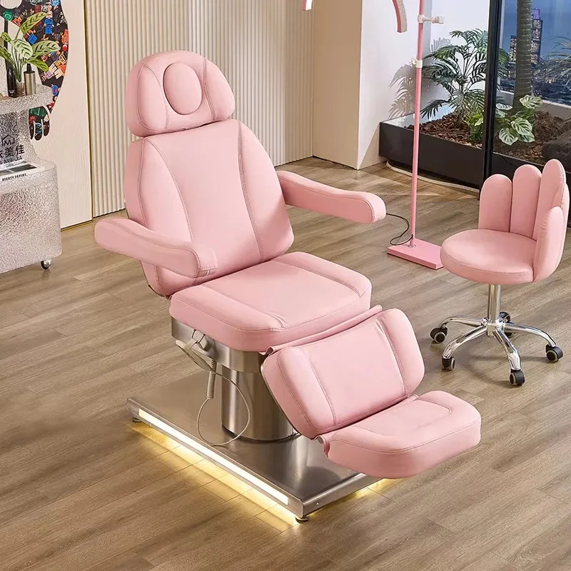 조절 가능한 살롱 마사지 타투 리클라이너 의자, 유압 스툴 포함, 3단계 페이셜 베드, 미용사 전신 등받이 의자