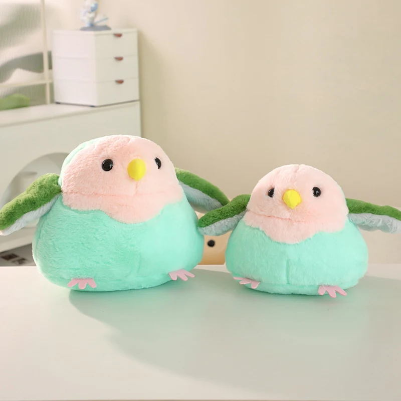 Kawaii Round Fat Parrot Plush Doll Pillow High Quality Blue Green Parrot Bird Plush Toy Home Decor Birthday Gifts For Girls Boys