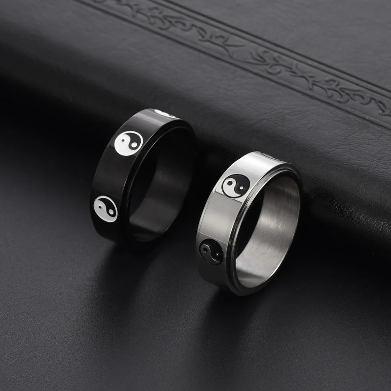 Chinese Style The eight Diagrams Ring for Men Stainless Steel Ring Punk Vintage Jewelry