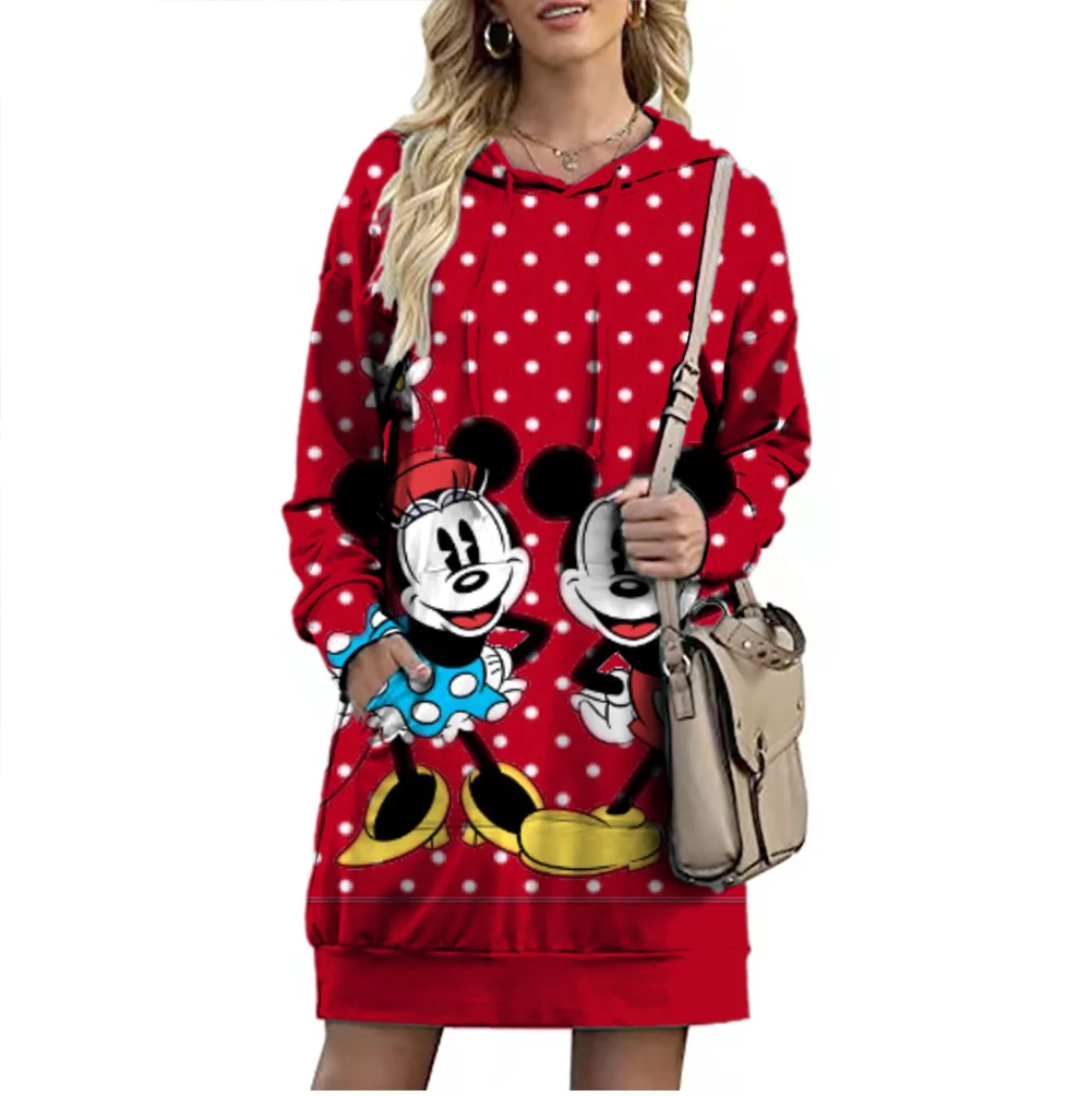 Fall 2022 Elegant Disney Brand Mickey and Minnie Cartoon 3D Printed Fashion Casual Ladies Boho Loose Hoodie Extended