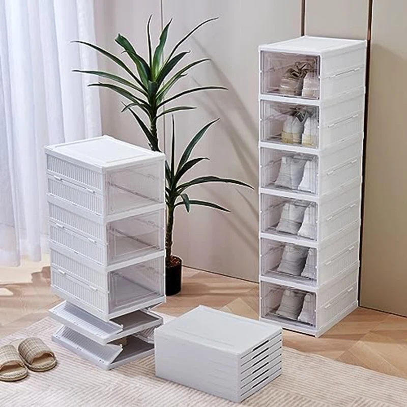 1 Piece Shoe Storage Box Installation-Free Foldable Shoe Organizers With Clear Door Space-Saving Shoe Rack Sturdy Clear Plastic