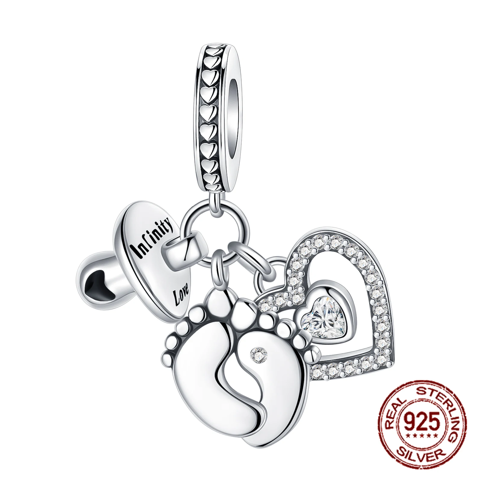 925 Sterling Silver Foot Pacifier Heart Shaped Warm Family Charm Beads Fit 4MM hole diameter bracelet Fine DIY  Jewelry Gifts