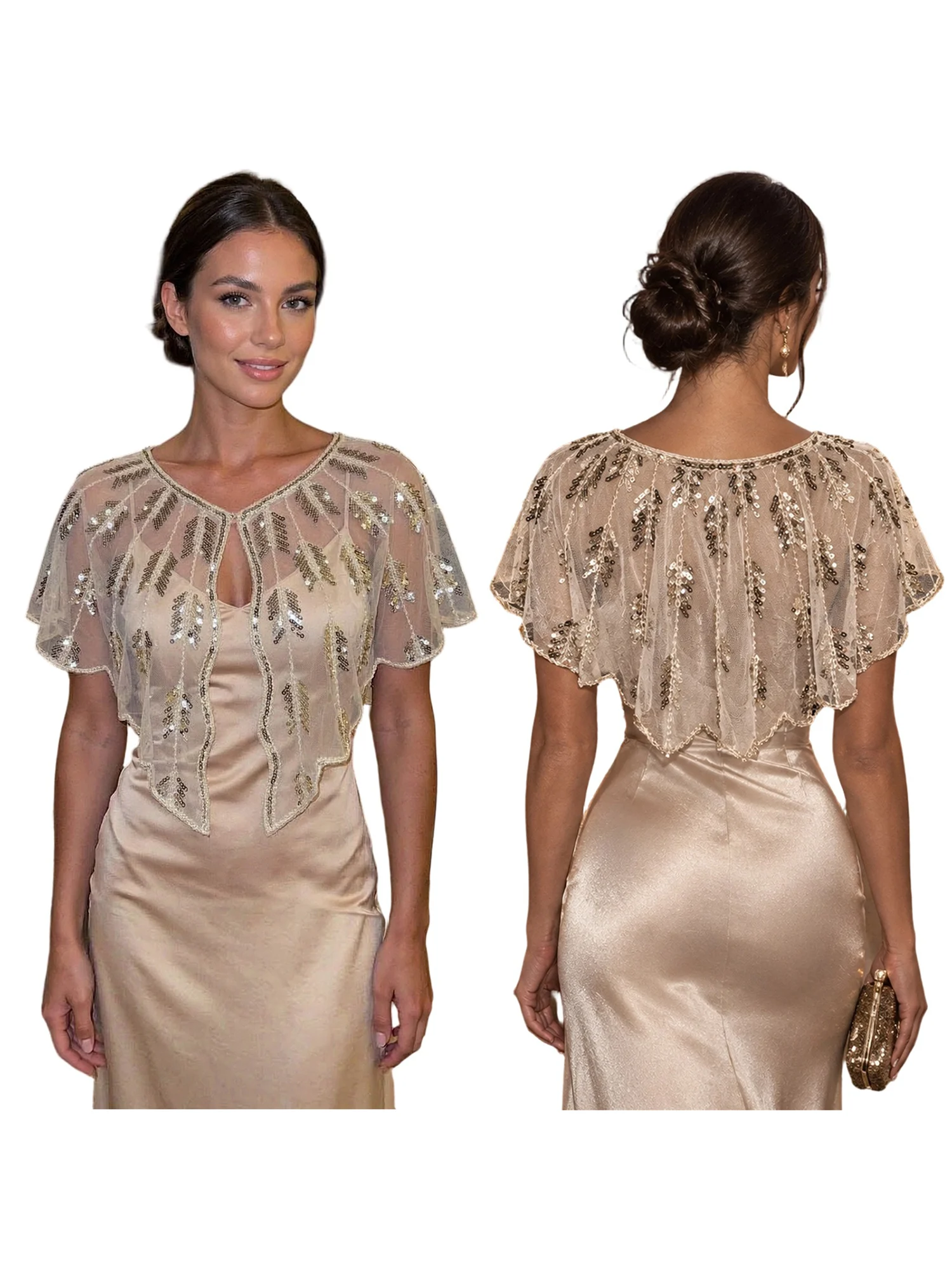 Women s Sequin Cape Tops Fashion Elegant V Neck Sheer Formal Shawl Wraps
