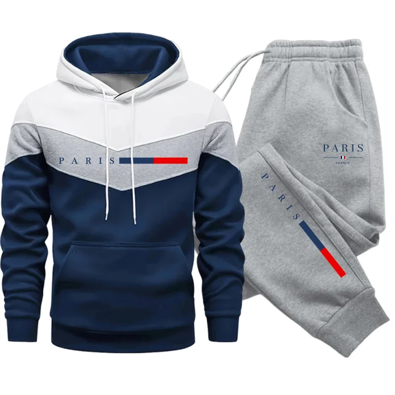 2026 Urban Casual Fashion Sportswear Male Sweatshirt Jogging Suit Autumn Winter Paris Fashion Mens Tracksuit Hoodie + Sweatpants