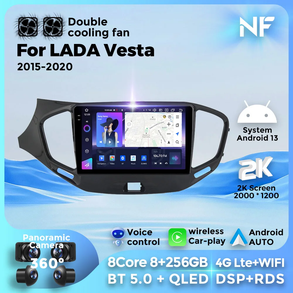 

Android 13 автомобильный радиоприемник, мультимедийный плеер, навигация GPS для LADA Vesta Cross Sport 2015-2020 для 4G WIFI BT, беспроводной Carplay Auto