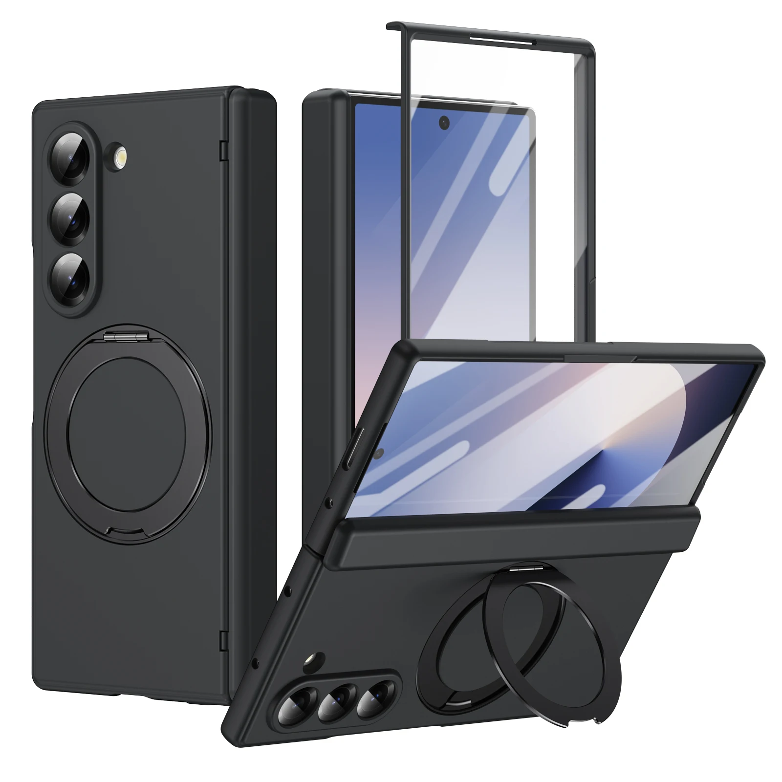 Drop Protection Hinge Glass Film Case for Samsung Galaxy Z Fold7 Fold6 5G Fold 7 6 5 Fold5 Magnetic Ring Holder Wireless Charge