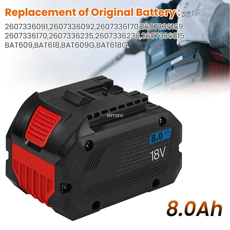 18V 8000mAh Replacement Battery for Bosch 18V Professional System Cordless Tools BAT609 BAT618 GBA18V80 21700 Cell