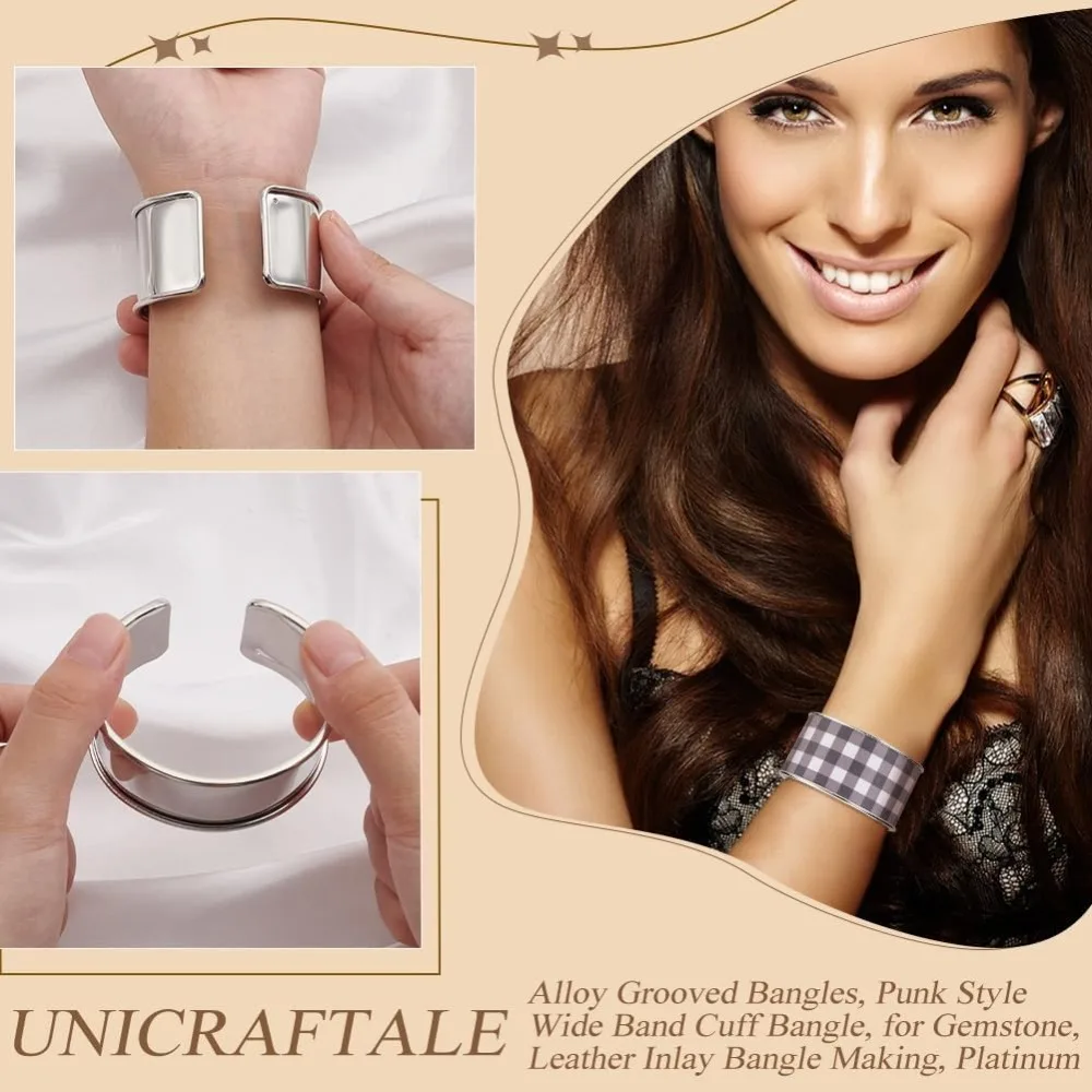 2 قطعة أساور البلاتين مخدد نمط فاسق واسعة النطاق المفتوحة الكفة الإسورة قابل للتعديل سبيكة المعصم الكفة التفاف سوار لمجموعة الأحجار الكريمة