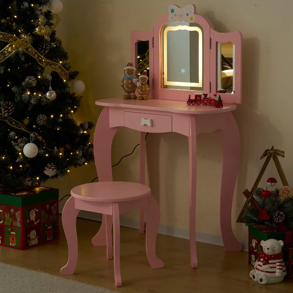 طاولة تزيين للأطفال من مفاجأة عيد الميلاد مع أدراج مرآة هدية مثالية #4