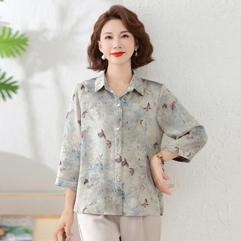 

Faionable Spring Outfit Set for Middle-Aged Mothers 2025 New Sle Seven-Quarter Sve irt Loose Fit Collar Women's...