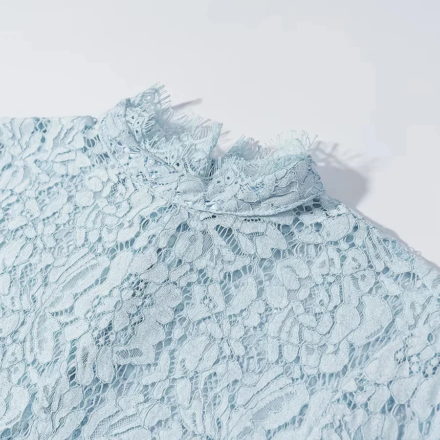 KONDALA Damen Elegantes Schickes Hosenset Blaue Spitze Durchsichtige Kurze Oberteile, Kordelzug Weite Hosen 2026 Sommer Trendiges Urlaubsset – Detail 11