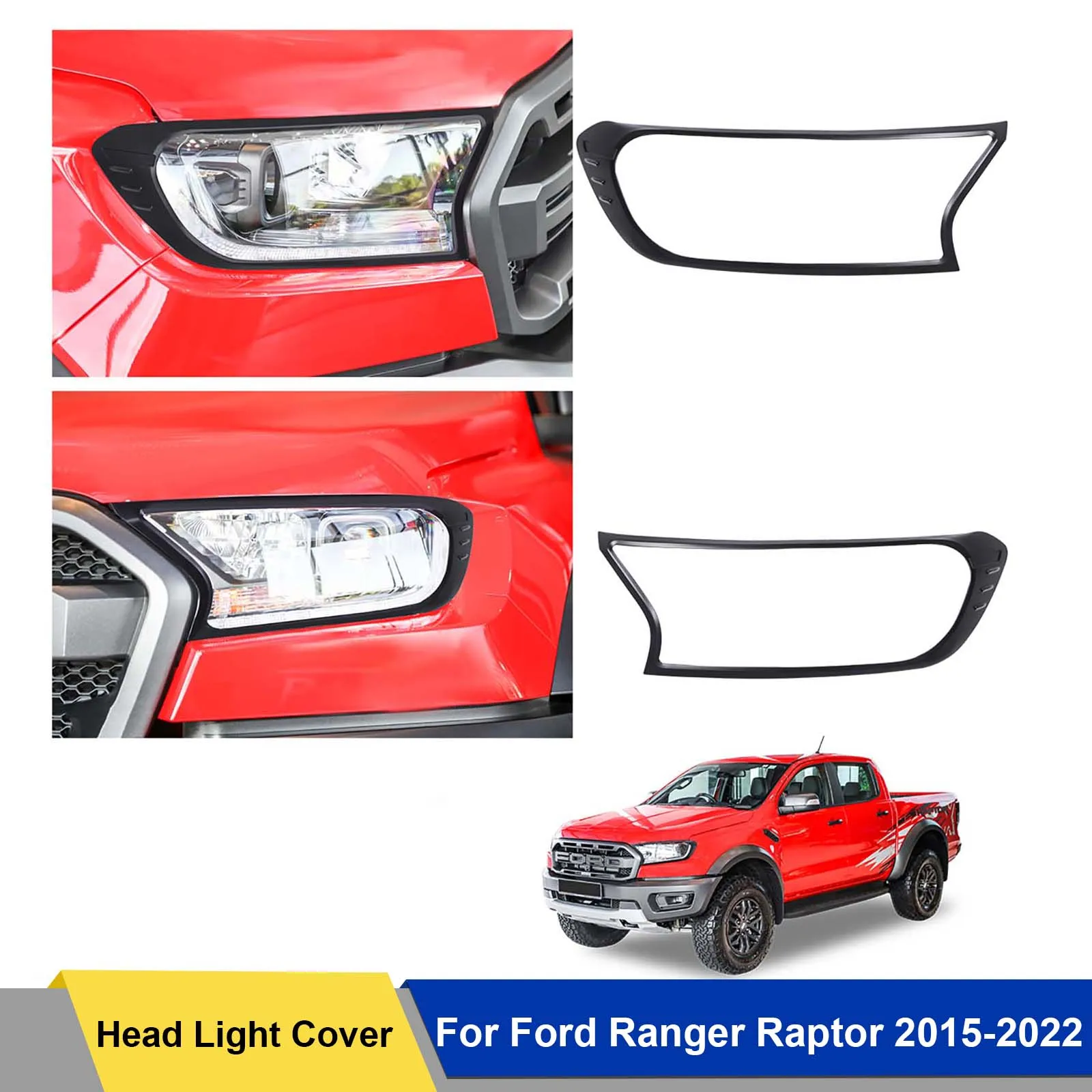 2PCS Front Light Protector Head Lights Cover For Ford Ranger Raptor 2015-2022  Wildtrak Headlight Lamp Cover Car Accessories