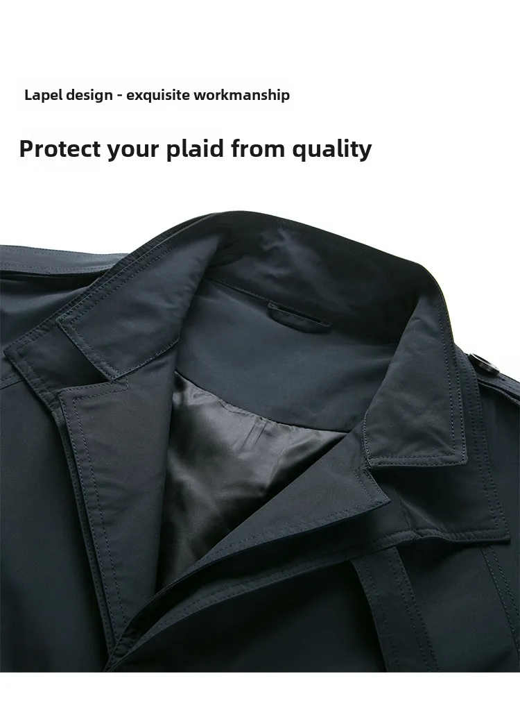Men's Business Trench Coat Autumn Fashion Solid Color Simple Mid-length Business Double Layered Collar Coat Men's Casual Jacket