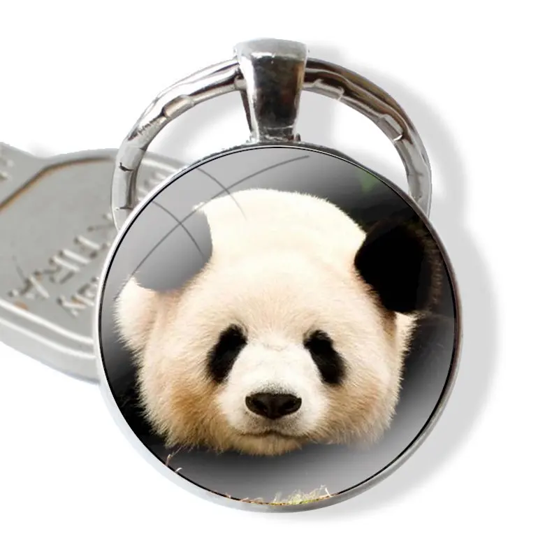 Animal Giant Panda Cute Keychain Handmade Glass Cabochon Key Ring Holder Pendant Key Chains Fashion Cartoon Creative Design