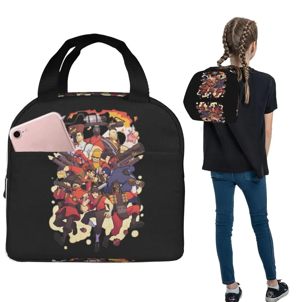 Team Fortress 2 Insulated Lunch Bag for Women Kids Portable Food Boxes Thermal Lunch Box Tote