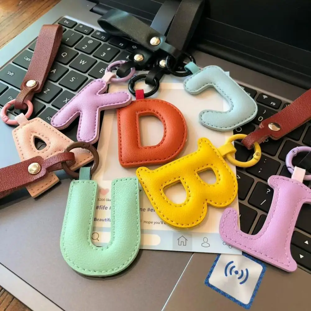 Colorful Letter Pendant Keyring Imitation Leather Macaron Color English Letter Design Bag Charm Backpack Car Accessories