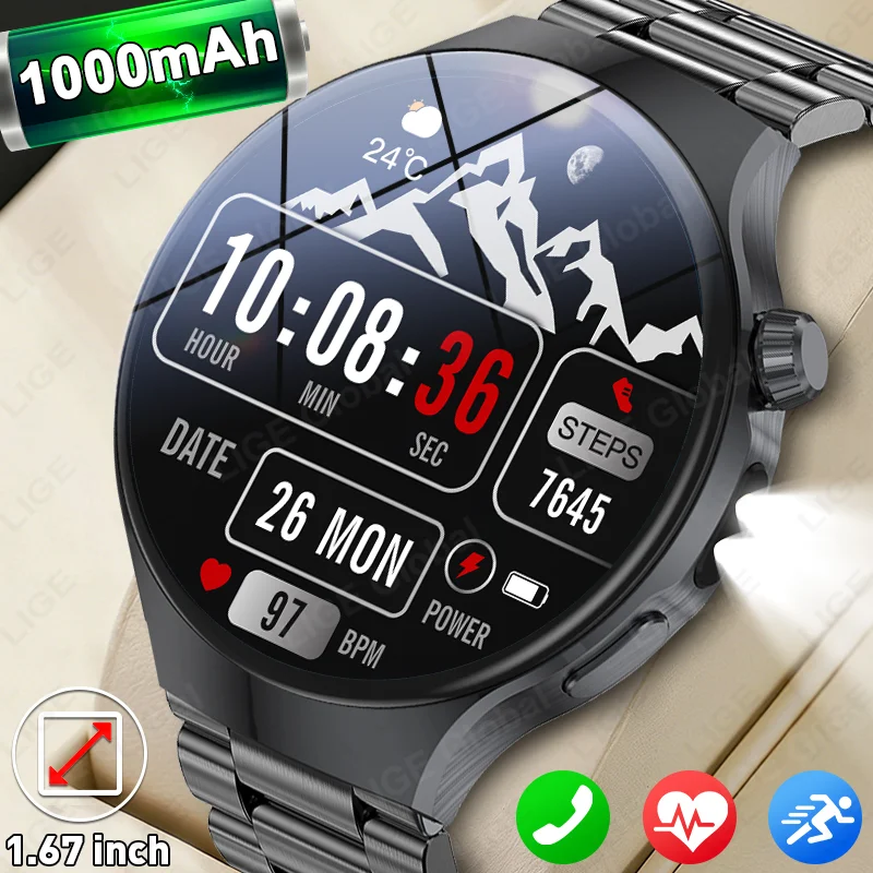 

LIGE New 1000mAh Big Battery Smart Watch Man Outdoor Long Standby Smartwatch Men IP68 Waterproof Heart Rate Sport BT Call Watch