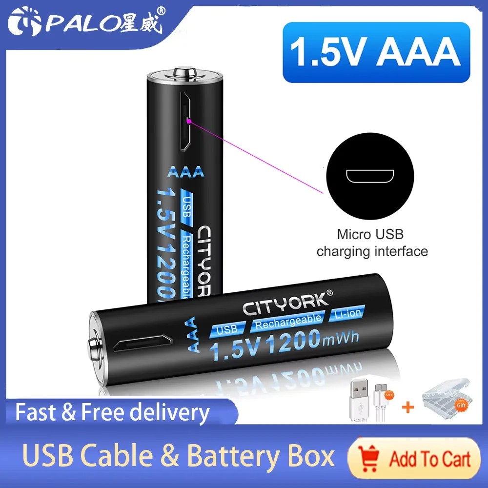 CITYORK 1.5V AAA Rechargeable Lithium Battery 1200mWh 3A AAA USB Charging li Ion Batteries With USB For Remote Control Mouse