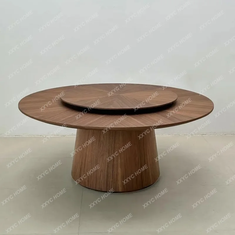 XX Medieval walnut color round household dining table creative living room  dining table minimalist turntable table