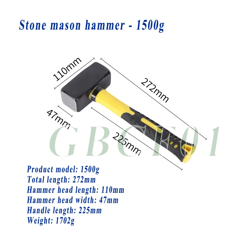 Square Hammer Heavy Wall Hammer One-Piece Heavy Hand Hammer Wall Removal Soft Handle Solid Iron Hammer Construction Tool
