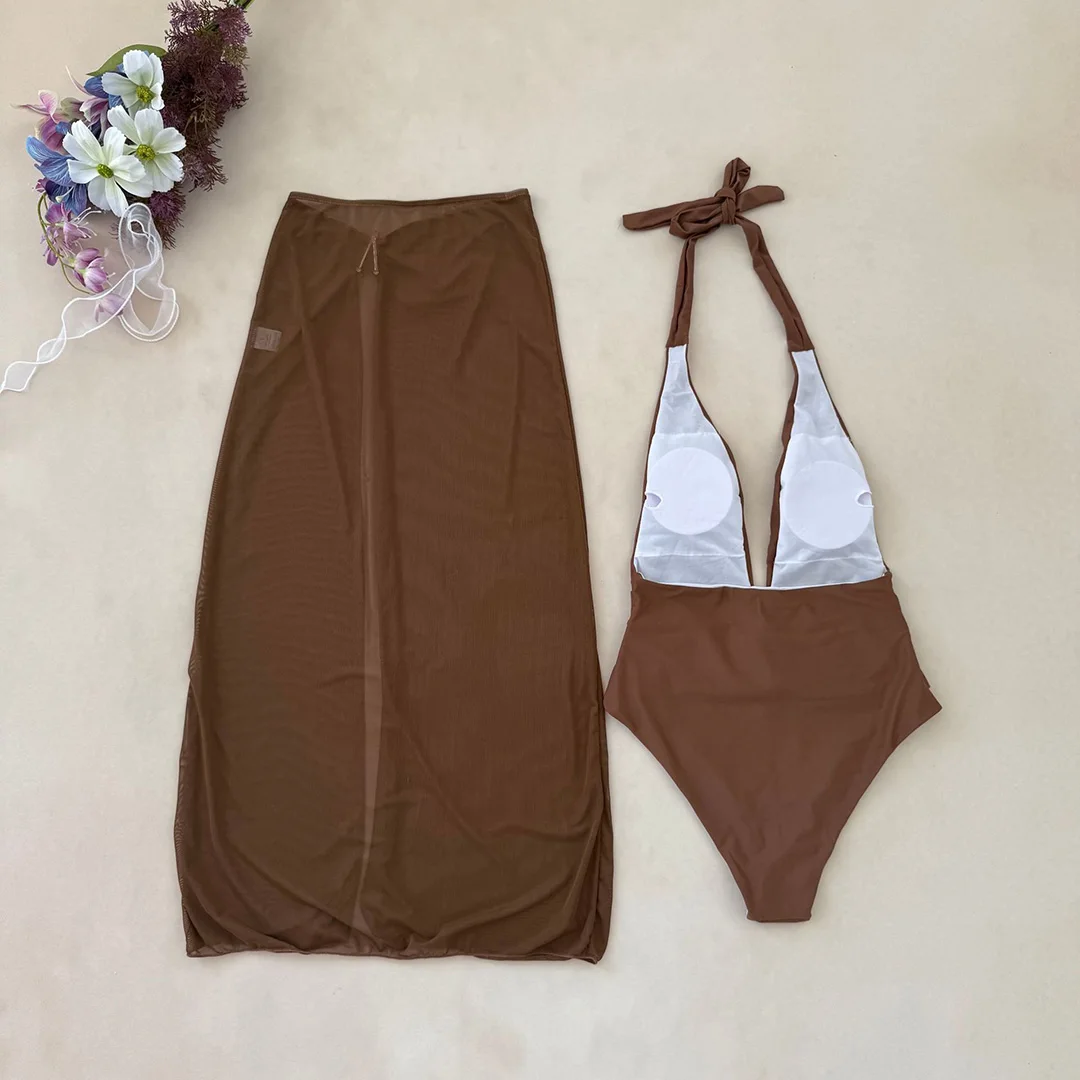 Sexy mit Rock, tiefem V-Ausschnitt, Metallstern, Damen-Badeanzug, einteiliger Badeanzug, rückenfreier Monokini, Badebekleidung, Badeanzug, Modell V6816. – Detail 12