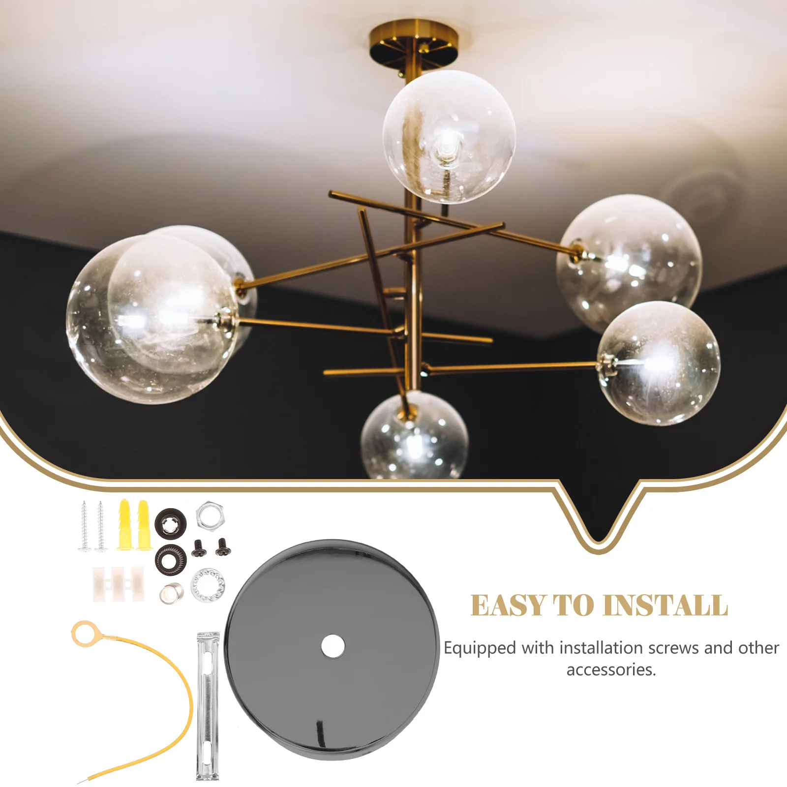 

1Set Ceiling Cover Plate Iron Sturdy Electroplated Round Chandelier Canopy Pendant Light Kit Ceiling Cover Plate Light Fixture