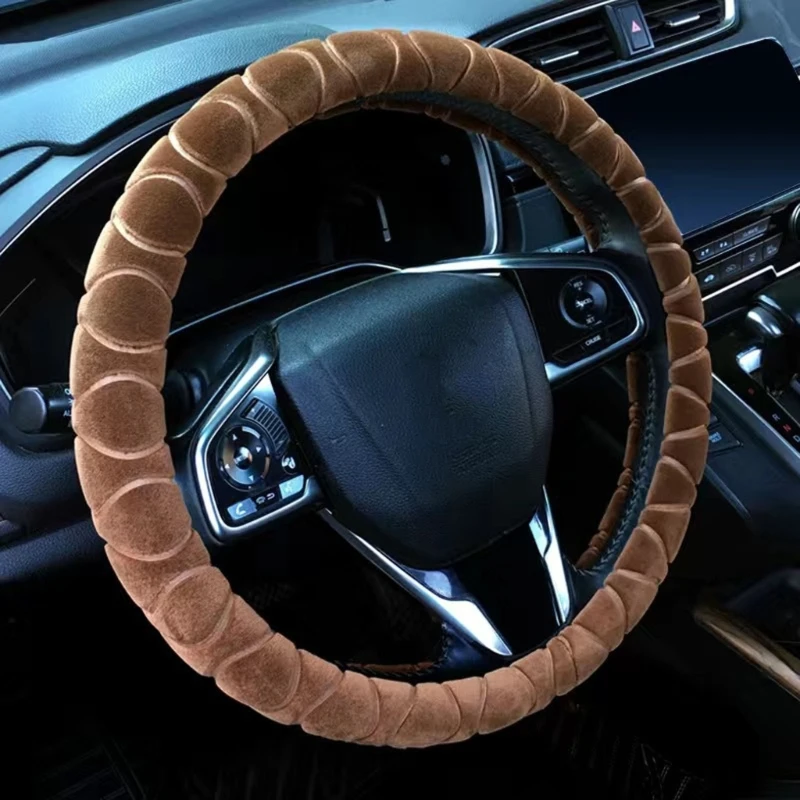 L5BC (1) Car steering wheel cover winter short plush warm steering wheel cover general type 14-15 inches