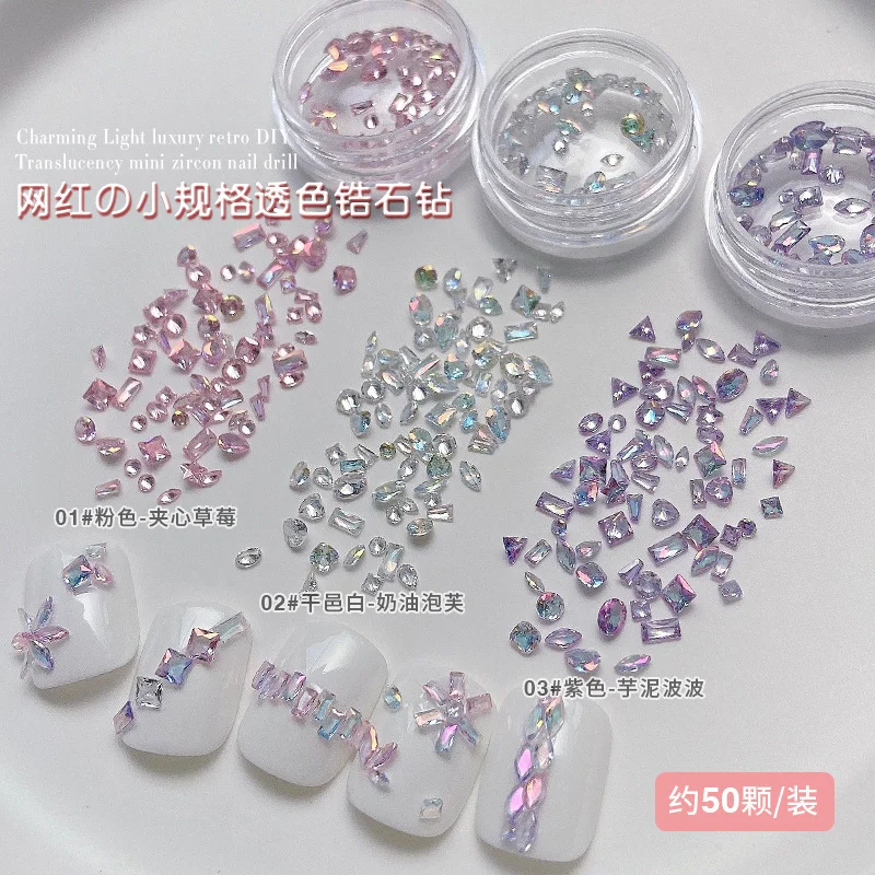 50 Pz K9 Misto Colorato Ghiaccio-Trasparente Zircone Mini Chiodo di Cristallo 1-4mm Ovale-Cuore-Estrella-Occhio di Cavallo Del Diamante Del Chiodo FAI DA TE Rhineston