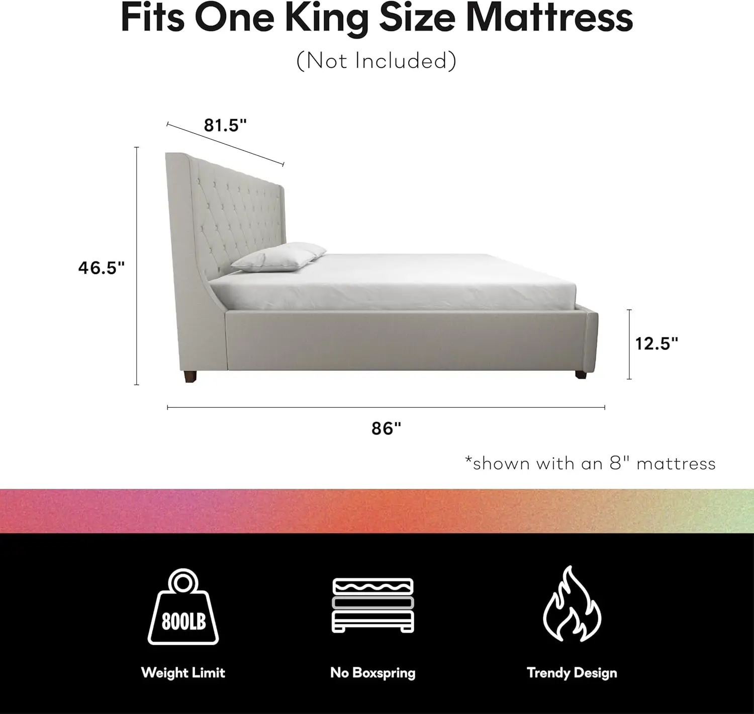 by Cosmopolitan Mercer Upholstered Platform Bed Frame, King, Light Gray Linen image 3