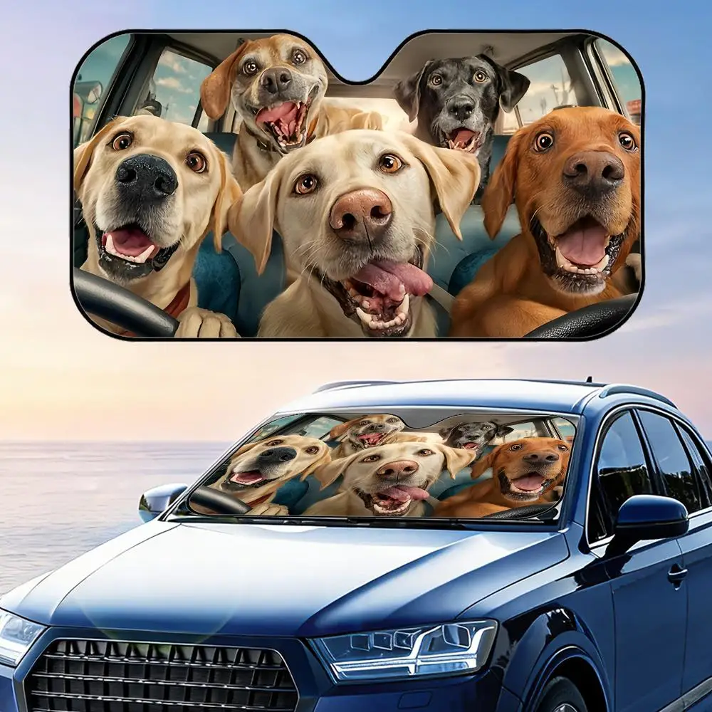 Labrador Retriever Driving  Sun Visor Foldable Universal Car Windshield Sun Shade UV Protection Heat Insulation Foldable Cover