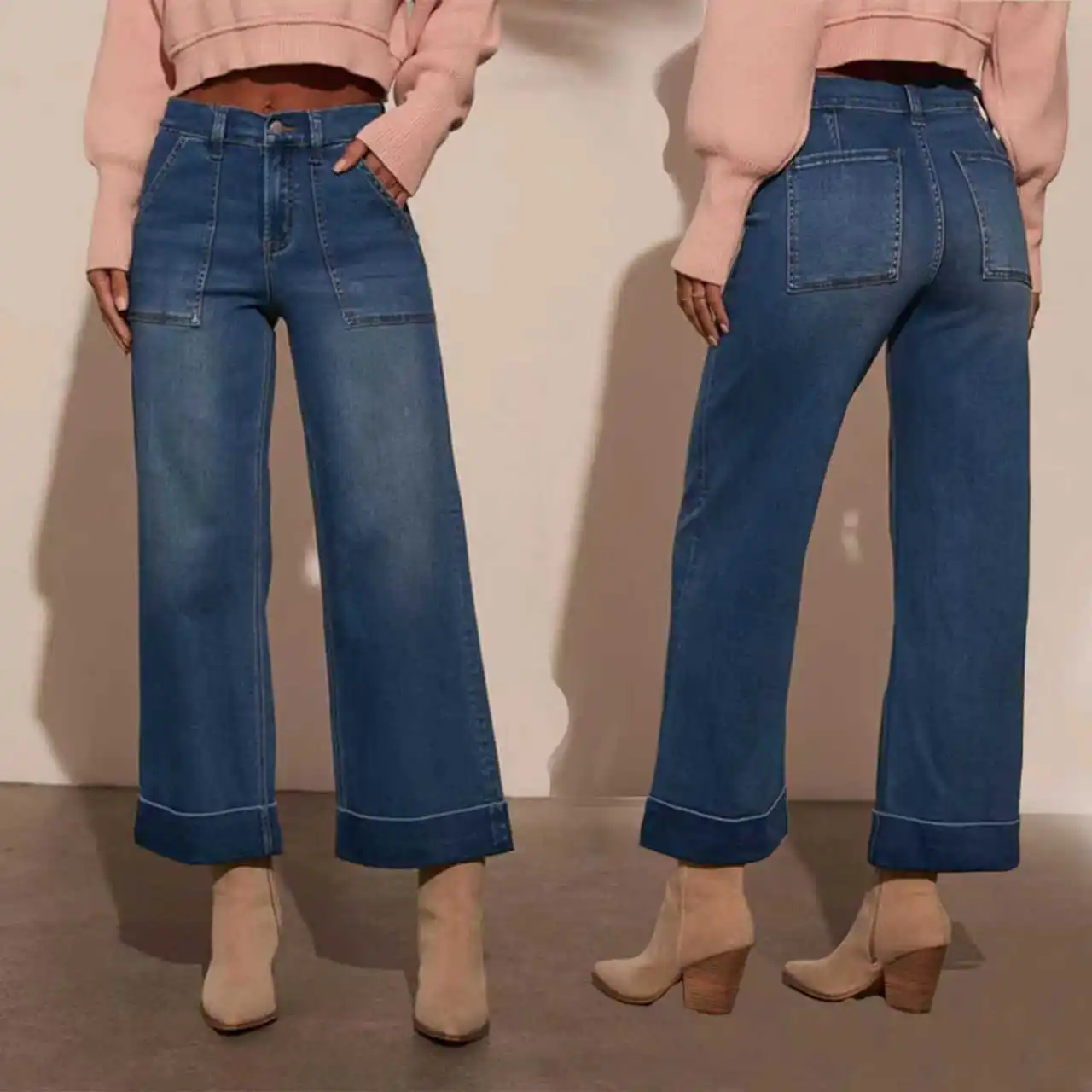 

Женские джинсовые джинсы с высокой талией Rdetro, потертые эластичные мешковатые джинсы, женские прямые брюки