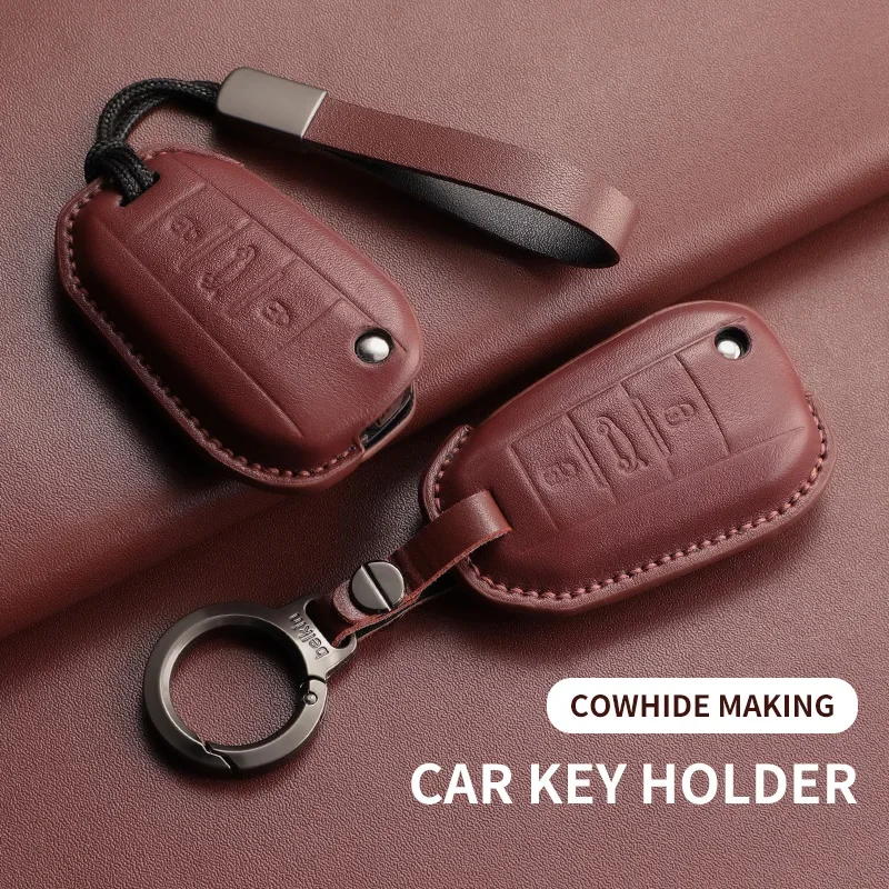 Leather Car Key Case Cover Shell For Peugeot 208 3008 308 508 408 2008 307 4008 Cars Smart  Remote Protector Garnish Accessories