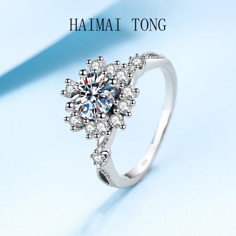 

Designer Jewelry Flower 18K White Gold VVS1 D Color 0.5/1CT Moissanite Diamond Engagement Ring Romantic Gift to Her Resizable