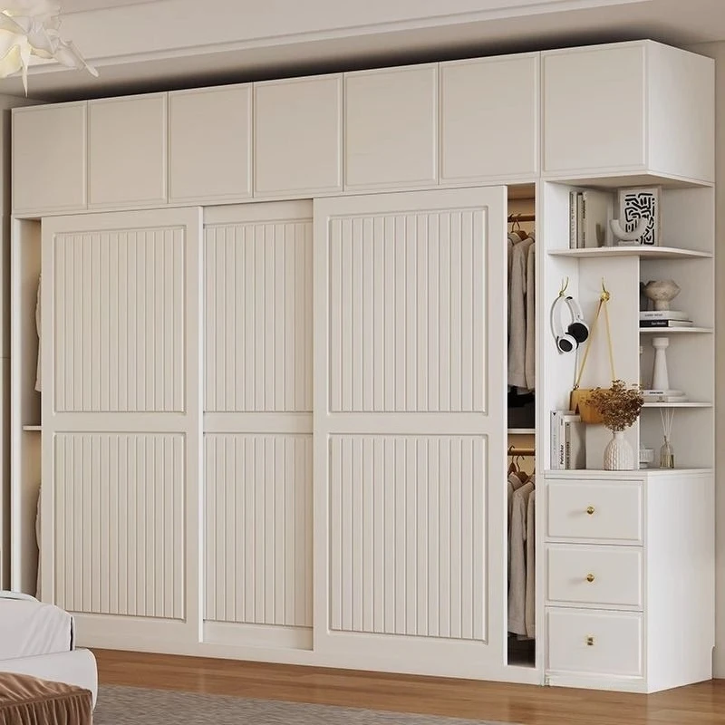 

Шкаф-купе в французском кремовом стиле, домашний шкаф для спальни, вместительный шкаф с раздвижными дверями.