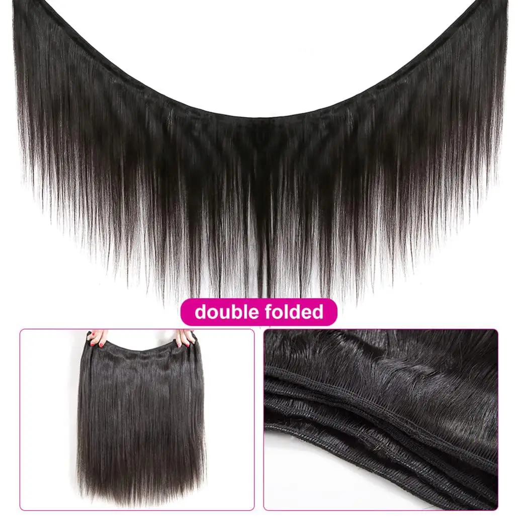 Extensiones de cabello humano sin procesar para mujeres negras, mechones rectos, cabello virgen brasileño, Color Natural