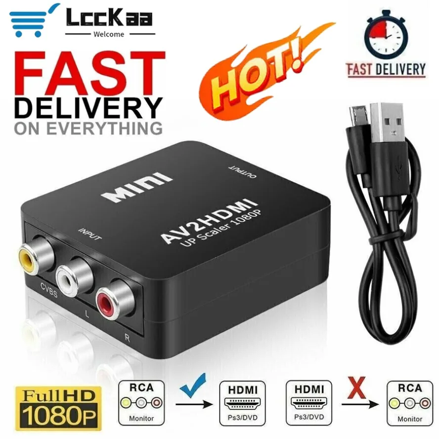 AV TO HDMI-compatible Adapter 1080P Video Composite Converter AV2HDMI-compatible RCA To HDTV CVSB L R Video Scaler Converter Box