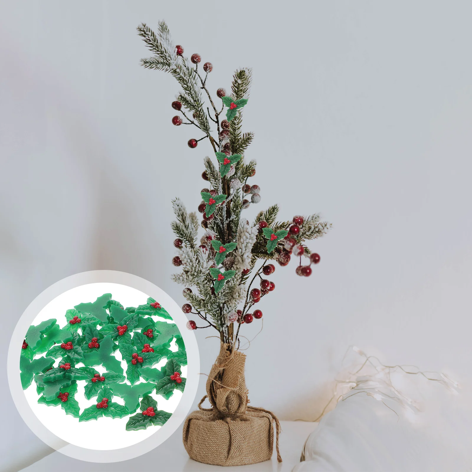 Christmas Micro Landscape Trees Decoration Mini Ornaments Xmas Wreath Green Room Aesthetic Holly Leaves Resin Berries