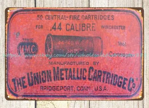 44 CALIBRE WINCHESTER UMC gun ammo metal tin sign brew pub shop decor