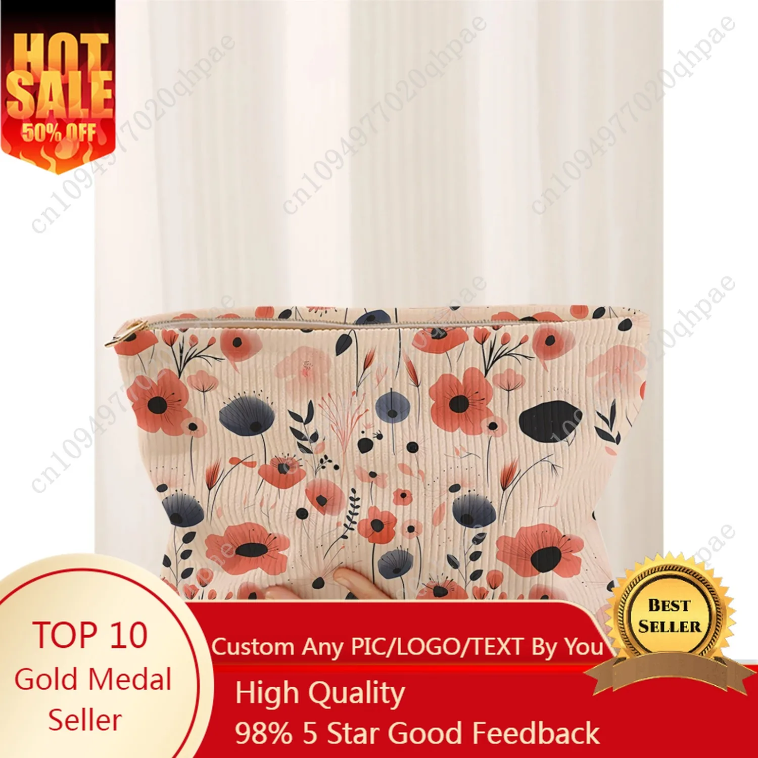 

1 floral patterned corduroy makeup bag, lightweight zipper makeup storage box, multifunctional bag with lining