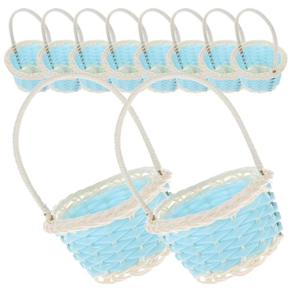 

10pcs Mini Plastic Baskets Small Woven Easter Basket Tiny Handled Kids Party Favors Toys Candy Decor DIY Eggs