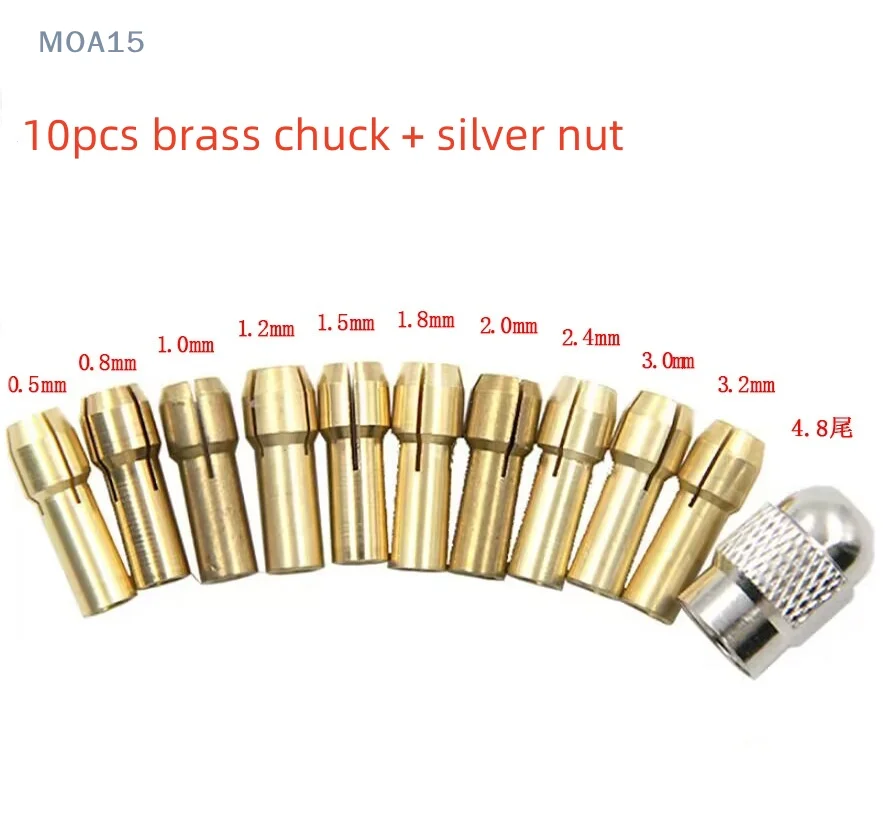 10/11PCS  0.5mm/0.8mm/1.0mm/1.2mm/1.5mm/1.8mm/2.0mm/2.4mm/3.0mm/3.2mm Brass Drill Chuck Collet Bits 4.8mm Shank for Rotary Tool