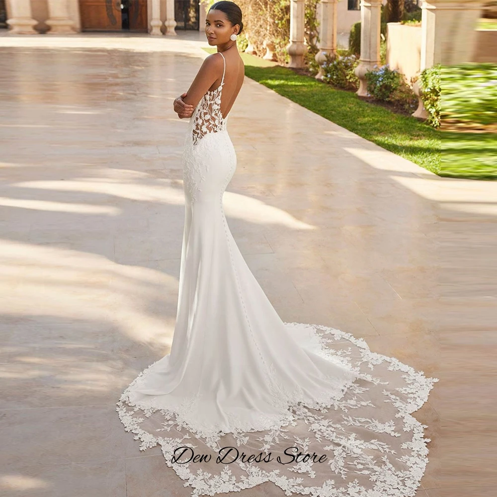 Sexy Deep V-neck Backless Wedding Dress Elegant Satin Mermaid Bridal Gown High Quality Tulle Appliques Customized Robe de mariée image 2