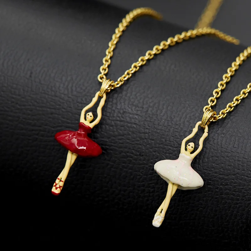 

New French Hand-painted Enamel Cute Mini Dance Girl Pendant Necklace Cute Sweet Clavicle Chain Accessories for Women Gothic Y2k