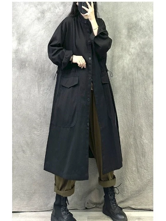 

Ретро американское повседневное свободное женское пальто средней длины, осень-зима, новинка, художественная винтажная ветровка, длинная све, круглая Ne