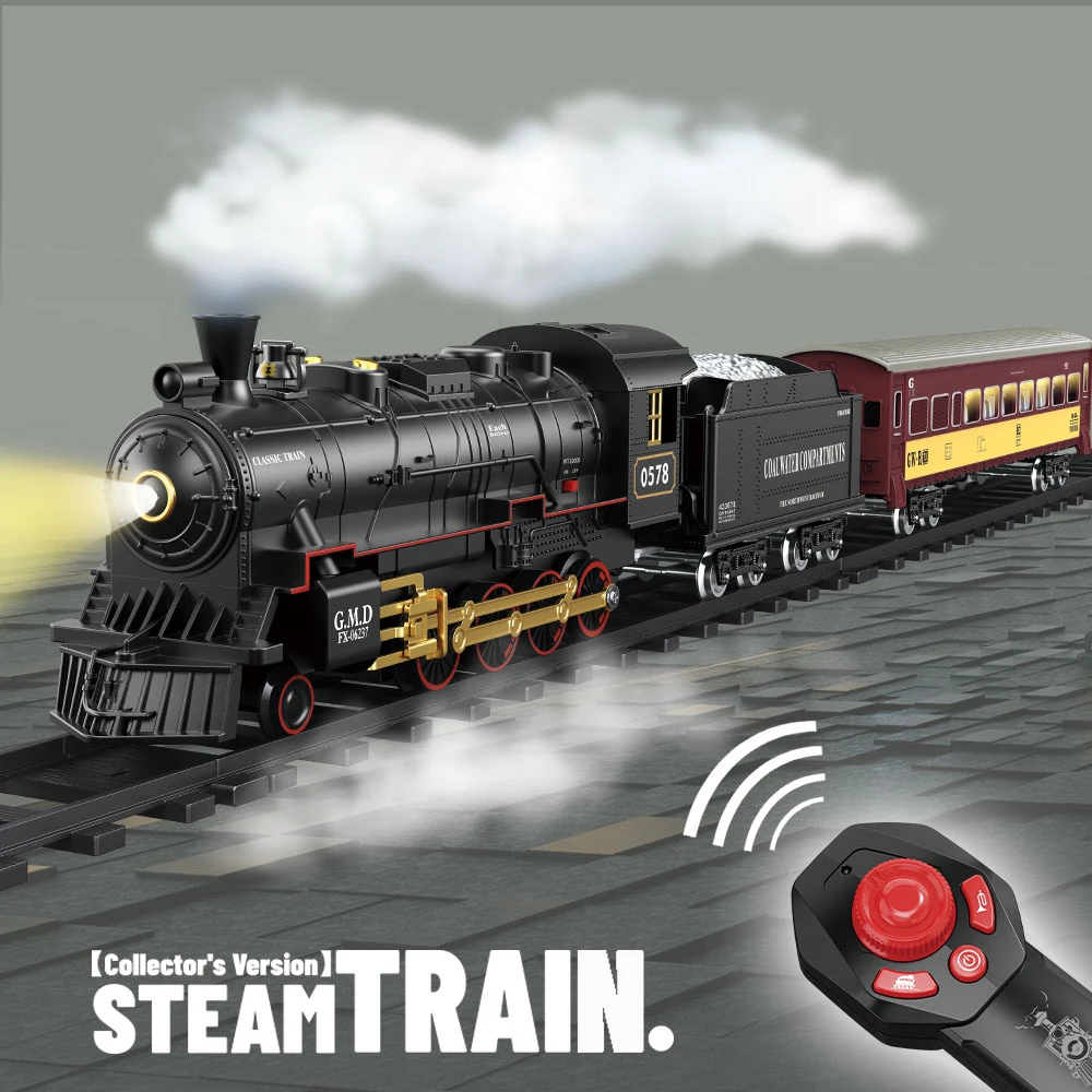 RC Train Toys Simulation Train Remote Control Retro Steam Electric Stepless Speed Control Remote Smoking Train Children\'s Toys