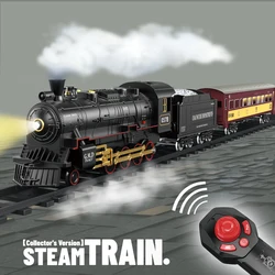 Train électrique télécommandé pour enfants, train de simulation, télécommande, vapeur rétro, vitesse continue, jouets RC