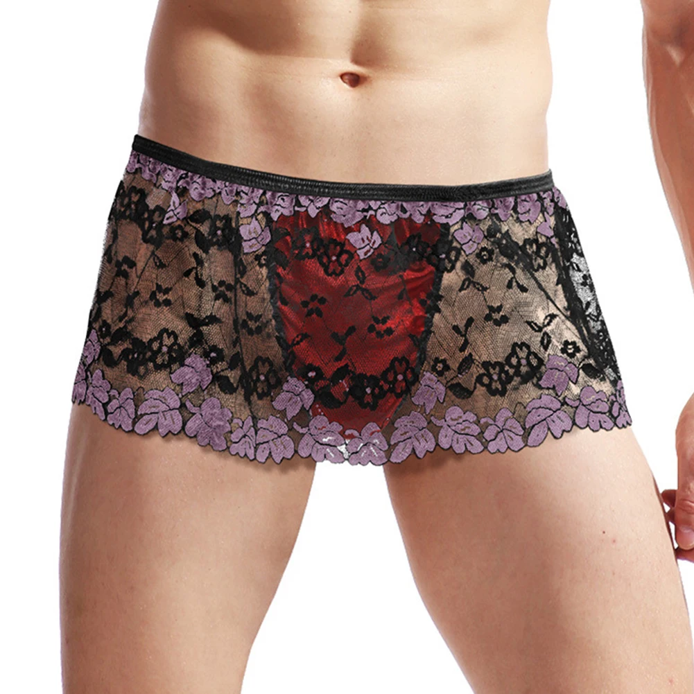 

Sexy Men Sissy High Waist Lace Mesh Translucent Lingerie Skirt Clubwear Panties Underwear Underpants Briefs Men's Shorts