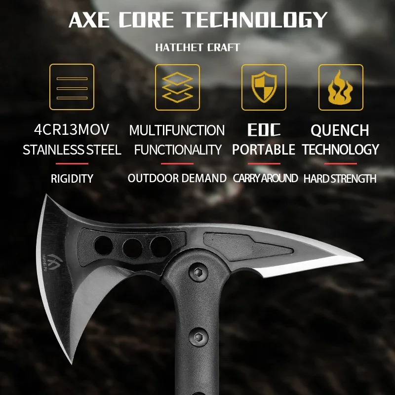 Imagem -02 - Portátil Multi Funcional Aço Battle Axe Huangfu4cr13 Survival Axe para Acampamento ao ar Livre Caça e Atividades de Emergência