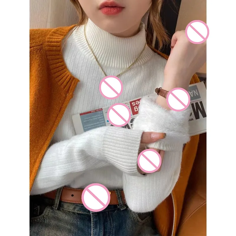 Women's Clothing Winter Jumpers Thick Half High Collar Undercover Velvet 2024 New Autumn Winter Knitted Top Pullovers Sweaters