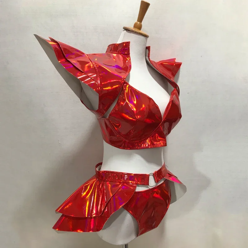 النساء جوجو ملابس رقص الليزر الأحمر تحلق أعلى السراويل حفلة الجاز الزي بار ملهى ليلي Dj Ds المرحلة القطب ملابس الرقص